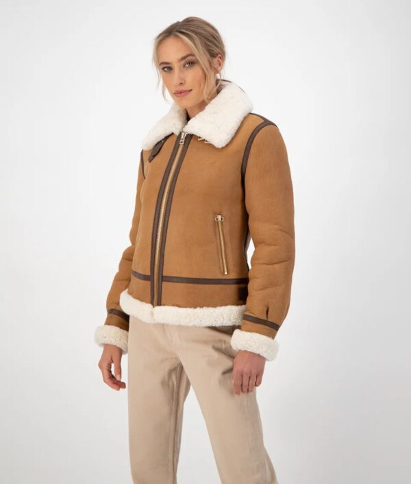 “Women’s Brown Sheepskin Leather Jacket