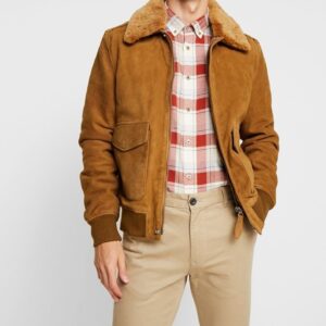 Men’s Brown Suede Leather Bomber Jacket