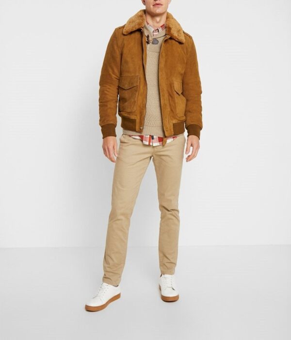 Men’s Brown Suede Leather Bomber Jacket